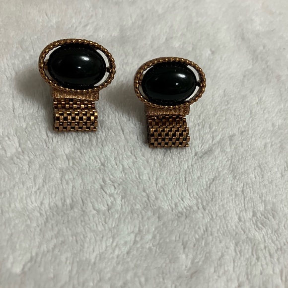 Other - Vintage dark-Gold-Tone Black Oval Cufflinks